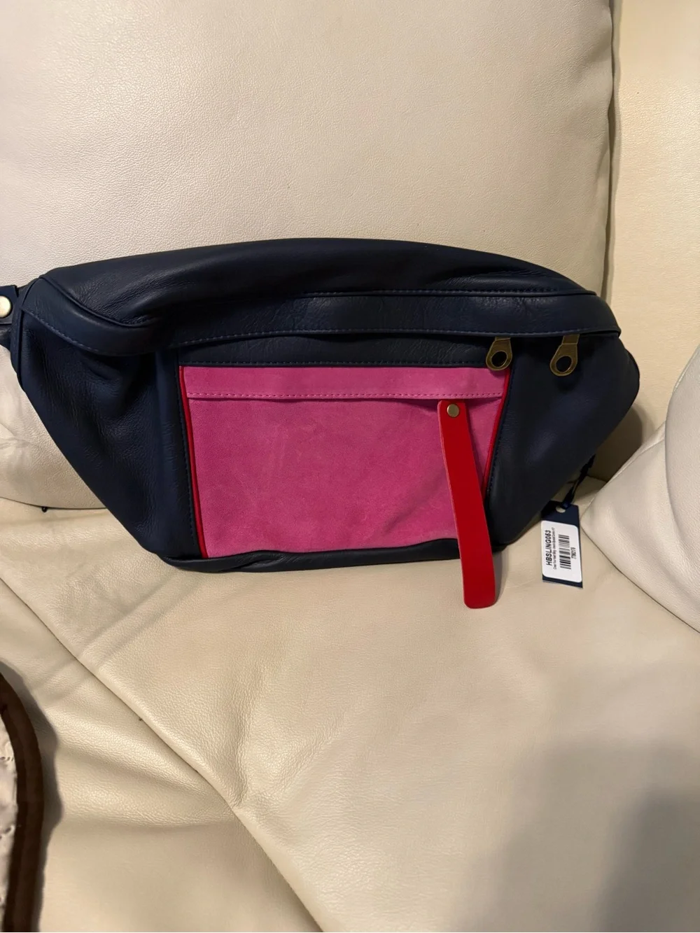 Parker Thatch Navy Leather & Pink Suede sling with Red Accent  NWT